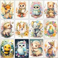 New 5D Diamond Painting Animal Cat and Dog Full Round Diamond Embroidery Flower Cross Stitch Kit Home Decoration Gift