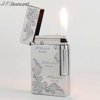 JT.Dunant Lighter Sliver Brass Clear Snap Sound Arabesque Carved Refillable Butane Gas Lighter With Gift Box For Business