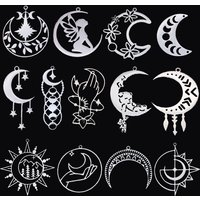 3pcs Exquisite Moon Phase Charms DIY Craft Tassels Earrings Necklace Jewelry Making Neo-Gothic Crescent Stainless Steel Pendant