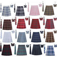 Women Plaid Pleat Skirt With Necktie Bowtie XS- 5XL Harajuku Preppy Mini Japanese School Uniforms Girls Summer Jupe Kawaii Skirt