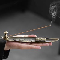 Zen Old Man Fishing Boat Incense Holder - Japanese Style metal Incense Burner & Ash Catcher, Meditation Decor, Unique Ornaments