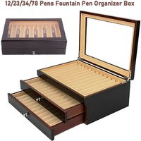 12/23/34/78 Pen Slot Wooden Pen Box Display Storage Pencil/Fountain Pen Case Cute School Office Stationery Organizer Supples