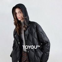 TOYOUTH Women Down Jacket 2026 Winter New Arrival Lightweight Hooded Fake Two‑Piece 90% White Duck Down Quilted Outerwear