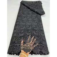 Black Nigerian Cord Guipure Lace Fabric 2026 High Quality 5 Yards Knitted African Water Soluble Lace Fabric for Sewing
