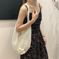 1pc Women's Boho Crochet Bag Flower Knitted Handbags Large Capacity Summer Beach Woven Shoulder Bag Girls Tote Shopper Bag