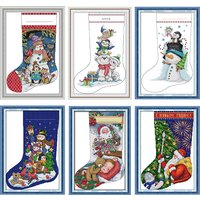 Kit de points de croix série bas de noël, bricolage, motif de dessin animé Aida 11CT 14CT, ensemble de broderie en gaufrage, décoration de la maison