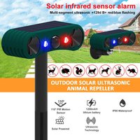 Solar Ultrasonic Animal Repellent Outdoor Animal Motion Sensor Alarm with PIR Sensor Red/Blue Flashing Light Repellent