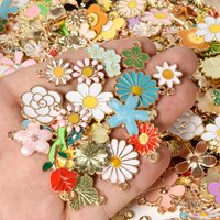 30/50/100PCS Mixed Colorful Alloy Enamel Cute Daisy Flower Sunflower Charms Flower Pendant DIY Earring Bracelet Jewelry Findings