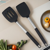 ✔1/2Pcs Silicone Spatula Set,Heat-Resistant Solid & Slotted Turner with Stainless Steel Handle, Non-Stick Kitchen Utensils
