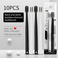 10PC Bamboo Charcoal Brush Silk Soft Bristle Toothbrushes, Black and White MEN'S AND WOMEN'S Adult Toothbrushes, Family Set image 4