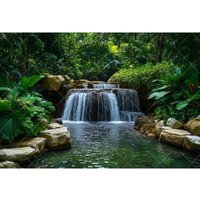 Tropical Jungle Waterfall Scenery Background Photography Green Forest Landscape Party Decor Backdrop Photo Photographic Props