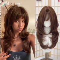 Ashely Brown Wig for Women 20inch Hair Layers Synthetic Wigs Lolita Headband Wigs with Bangs High Temperature Fibers ะะฐัะธะบ ๊ฐ๋ฐ