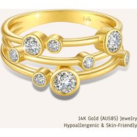 Elegant 14K Gold AU585 Certificated 3 Rows Bubble Moissanite D Ring For Woman Valentine's Day Wedding Gift High Quality Jewelry