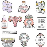 Feminist Enamel Pins Custom Self Love My Mind My Body Uterus My Freedom Brooches Cartoon Cute Collar Badge Jewelry Gift