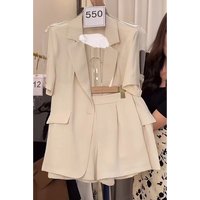 Light Beige Short Sleeve Suit Set Women's Summer New Style Elegant Thin Short Sleeve Suit Shorts Two Piece Set Fashionable
