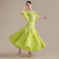 Ballroom Dress Competition Green Short Sleeve Ballroom Dance Black High Quality Ruffled Cinnabar Round Neck Waltz Dress