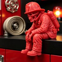 Spooky Skeleton Firefighter Shelf Decor Miniature Sitting Figurines Ornaments for Desktop Mantel & Halloween Displays Home Decor