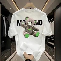Fashion Pure Cotton Bear Printed Short-Sleeved T-Shirt for Men Women And Kids plus Size Comfortable Breathable Casual Top