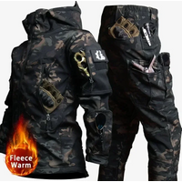 Winter Thicken Men Camo Suit Waterproof Tactical Training Set Multi-pocket Hooded Jacket Fleece Pants Outdoor Hunting 2-piece