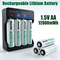 1.5V AA Rechargeable Battery 12800mWh Fast Charging Lithium-ion + Charger for Camera/Clock/Electric Toys/Mouse/Fan & More