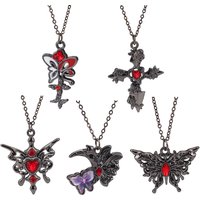 Gothic Punk Bat Wings and Heart Shaped Resin Pendant Necklace - Dark Fantasy Style Alloy Chain, Halloween WomenโS Gift, Casual F