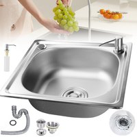 1pc Square Kitchen Sink, Single Bowl Stainless Steel, Waste Pipe with Filter And Drainer, Bottom Mount, Internal Dimensions Approx. 39 X 34 X 14 Cm, Silvery
