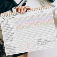1Pc Habit Tracker: 12 Months Recordable, Undated Daily Weekly Monthly Habit Tracker Planner, Green Plant Design with Spiral Binding
