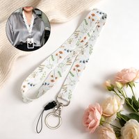 1pc White Flowers Teacher Lanyard for ID Badge Holder Neck Strap Lanyard for Keys ID Cards Office School Use Accessories Gift