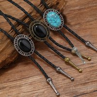 Vintage Elegant Stone Cowboy Black Bolo Tie Leather Rope Pendant Necktie Jewelry Western Tie for Men Women Costume Accessories