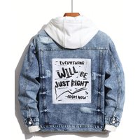 1PC Men's Four Seasons Explosion Destruction Washed Stone Wash Print Light Jacket Everyday American Street Casual Denim Jacket