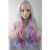 Full Long Curly Wavy Rainbow Hair Wig Heat Resistant synthetic Wig for Festival Theme Parties Wedding Concerts Dating Cosplay