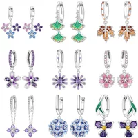 Silver 925 Plated Double Green Ginkgo Leaf Enamel Hoop Earrings Women Drop Earring For Anniversary Wedding Jewelry Gifts