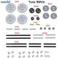 50PCS MOC Technical Gear and Axle Frictionless Cross Pins Pack for legoeds 10928 51416 3649 3648 3647 3749 3713 32123 32269 3708