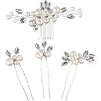 Handmade Fashion Pearl Flower Hair Comb Clip Hairpin Crystal Leaf Hairpin Bridal Wedding Hair Accessories Jewelry Hair Comb