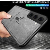 Deer Anti-Sweat Phone Case For Samsung Galaxy S21 S22 S23 S24 FE S25 Note 10 Plus 20 Ultra Retro Fabric Cloth Texture Cover
