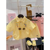 Children's Summer Fashionable Korean Style Loose Short Sleeve Two-Piece Set Baby Girl Casual Shorts Cotton Comfortable