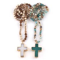 Fashion Bohemian Jewelry Accessory 6mm Stone/Glass Knotted Cross Stone Pendant Necklaces For Women