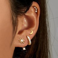 4PCS New Stainless Steel Moon Star Zircon Hoop Earrings Set for Women Punk Unisex Rock Earring Cartilage Piercing Jewelry aretes