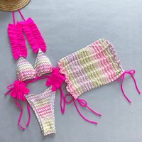 Three-piece set 2026 new bikini women's printed bikini swimsuit beach split swimsuit high waist bikini bathing suit women