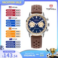 TOPHILL Vintage Racing Chronograph Menโs Mechanical Watch ST1901 Seagull Movt. Pilot Military Leather Strap Sapphire 5ATM TL027G