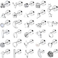 ZS 20G 1PC Gold Plated Studs Earrings for Girls Cute Star Heart Ear Stud Zircon Helix Conch Piercing Earring Flower Jewelry