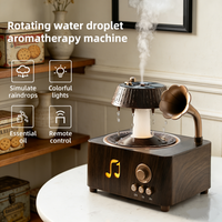 Aromatherapy Spray Humidifier with Remote Control 7-Color Ambient Lighting Vintage Gramophone-Style Rain Drop Design for Bedroom