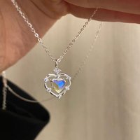 925 Sterling Silver Handmade Zircon Love Moonstone Necklace Simple Moonlight Heart Shaped Pendant Women Wedding Gift Wholesale