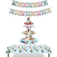 Cartoon Alice Tea Teapot Rose Party Wedding Disposable Tablecloths Cake Display Stand Baby Shower Birthday Party Banner Decors