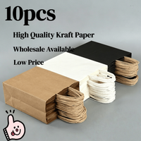 10pc Black White Brown Kraft Paper Bags with Handle Wedding Party Birthday Gift Bag Paper Clothes Shopping Bag Takeaway Food Bag