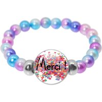 Merci Maitresse Teacher Gift Super Mistress Colorful Bead Elastic Bracelet Glass Cabochon Thank You Teacher's Day Jewelry Gift