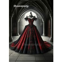 Retro Gothic Wedding Dress Black And Dark Red Vintage Bridal Gown Lace Appliques Beaded Customized Vestido De Novia