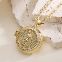 Openable Virgin Mary Locket Necklace Cubic Zirconia Frame Our Lady Photo Pendant Religious Faith Women Jewelry Gift