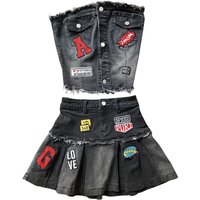 Women Pleated Dress Set Two Pieces Solid Matching Sets Embroidery Tube Strapless Mini Lenth Skirt Slim Streetwear 2026 Summer