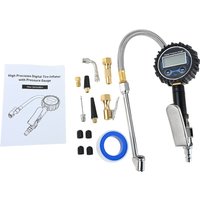 Digital Tire Pressure Gauge with Inflator 200 PSI Heavy Duty Air Chuck Compressor Attachments Stainless Braided Hose Tire Gauge